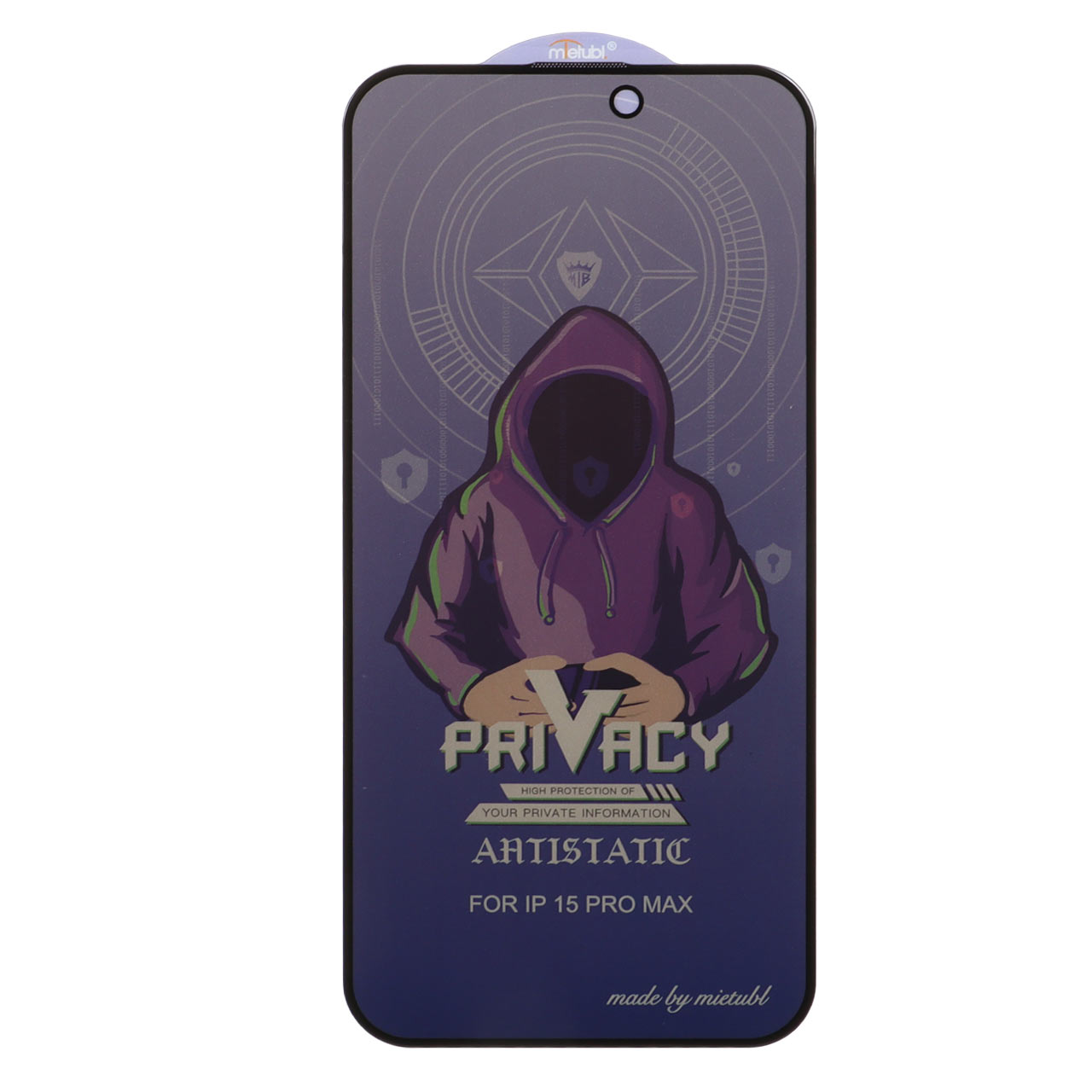 محافظ صفحه نمایش شیشه ای Full Cover Mietubl Anti Static Privacy مدل NTC - Apple iPhone 15 Pro Max